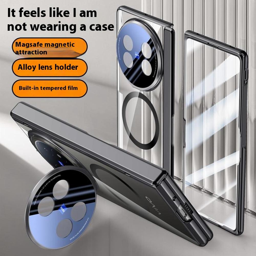 For vivo X Fold5 5G Magnetic Case PC+Acrylic Phone Cover with HD Tempered Glass Film,Lens Kickstand