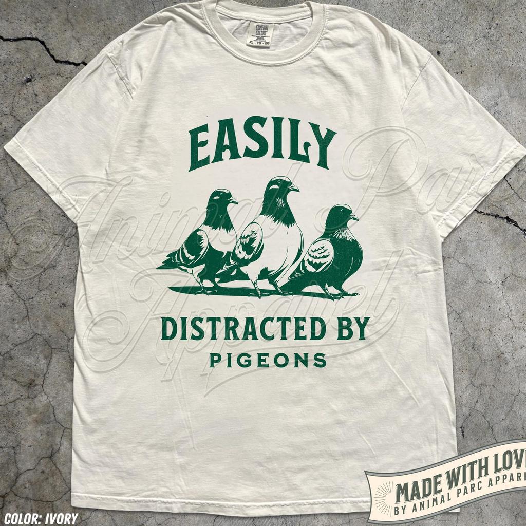 Easily Distracted by Pigeons Shirt, Funny Pigeon Lover Gift, Pigeons Vintage Tee, Silly Pigeon Shirt, Funny Animals Shirts