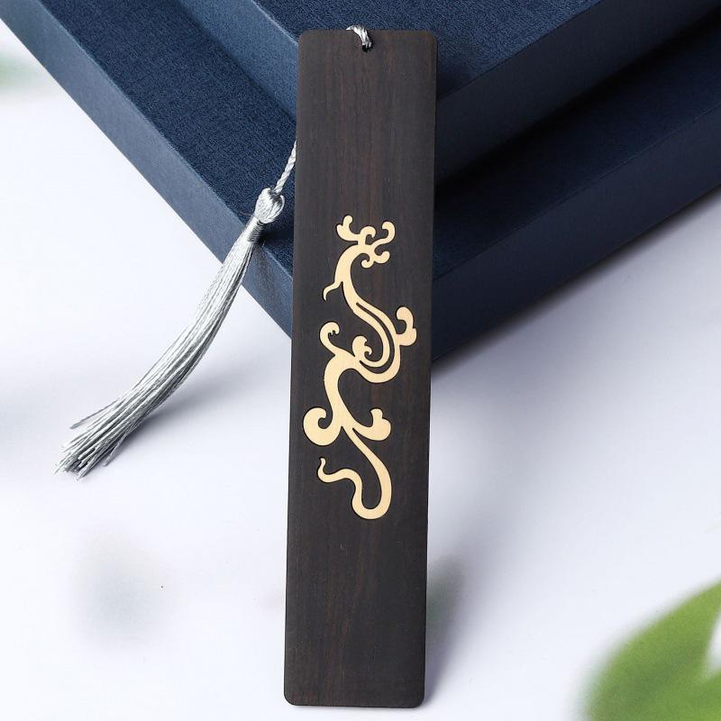 Dragon & Phoenix Auspicious Bookmark Set: Purple Sandalwood & Boxwood Cultural Gift