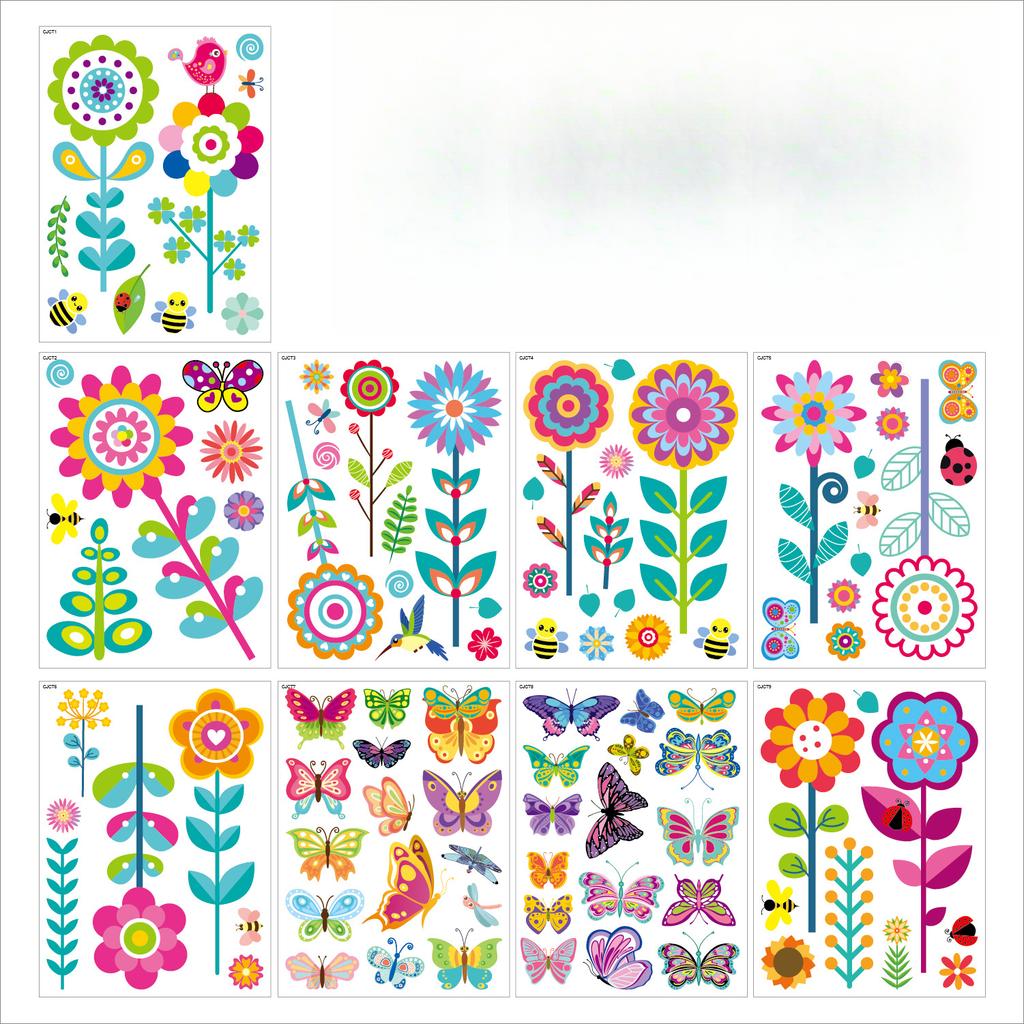 Flower Butterfly Window Stickers Plant Home Living Room Children's Kindergarten Glass Decoration Electrostatic Spring and Summer Window Stickers