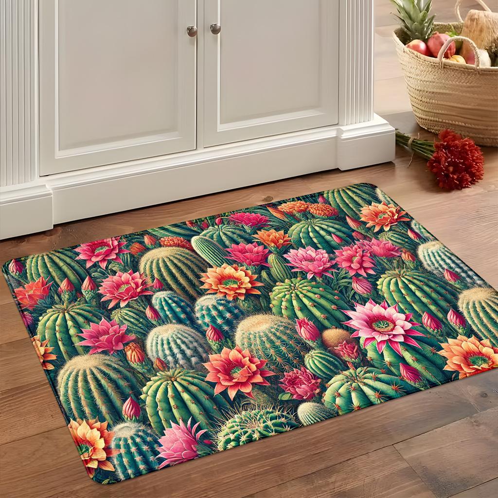 1pc Large Cacti Blooming Bath Mat Suitable for Bathrooms, Living Rooms, Bedrooms - Non-Slip Absorbent Modern Cactus Plant Rug, Machine Washable Soft w
