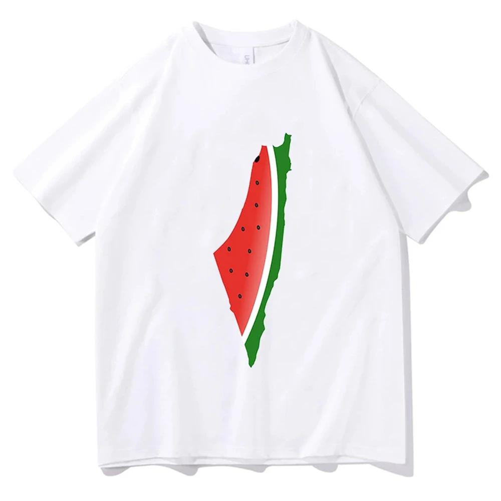 Летние футболки из чистого хлопка с короткими рукавами, футболки с рисунком «Арбуз Палести», повседневные футболки унисекс в стиле хип-хоп, большие топы с графикой