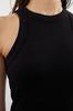 Women's Fashion Black Halter Neck Fitted Regular Length Ribbed Flexible Knitted Undershirt
