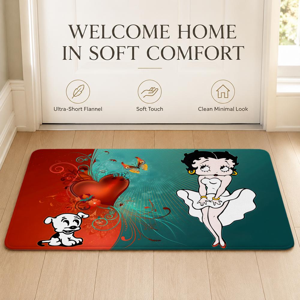 Cute B-Betty Boop Floor Mat Cozy Minimalist Flannel Area Rug Anti-Slip Washable Bedroom Living Room Decor