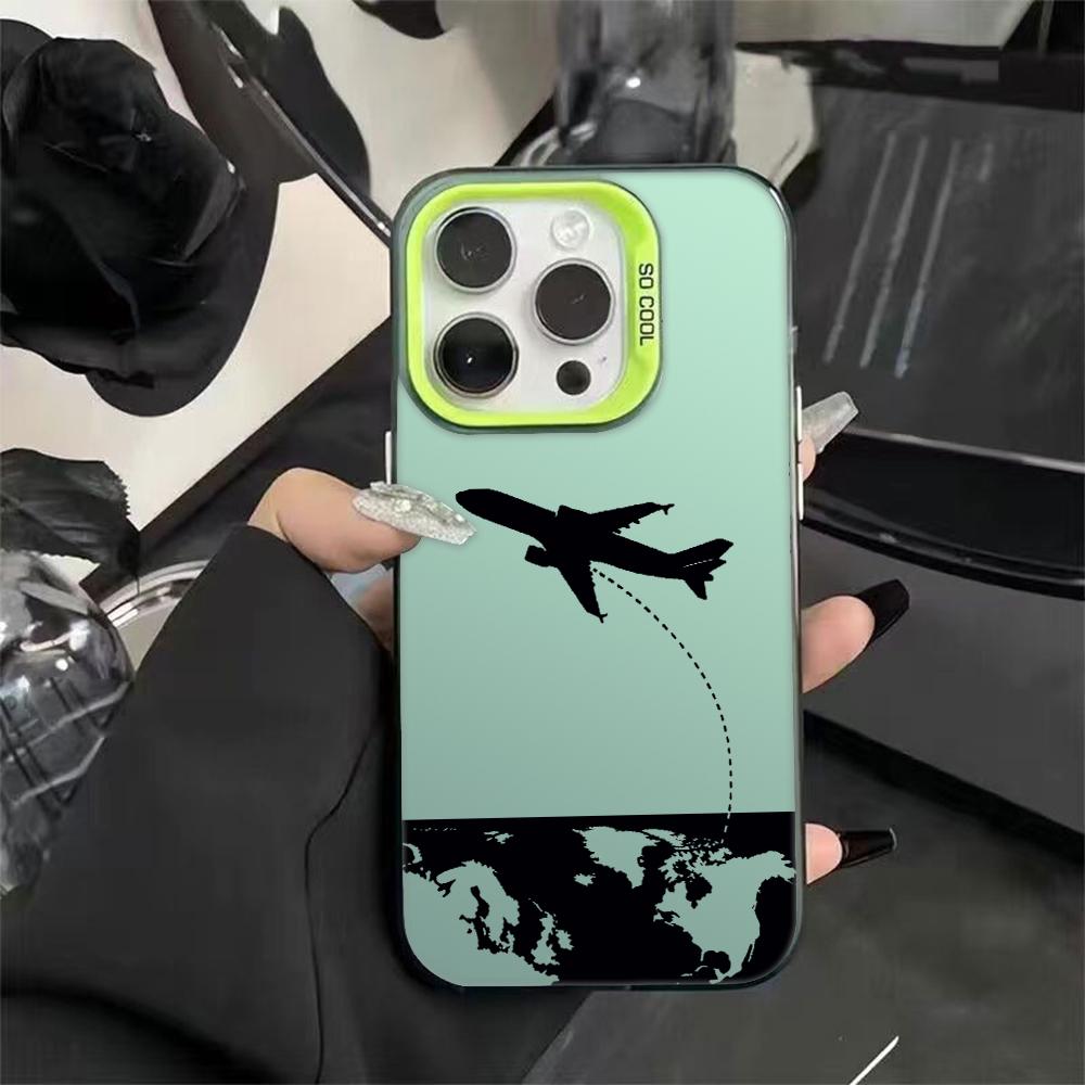Черный Чехол для Телефона с Дизайном Самолета для Iphone 16 15 14 13 12 11 Pro Max Mini Ударопрочный Защитный Жесткий Чехол от Царапин