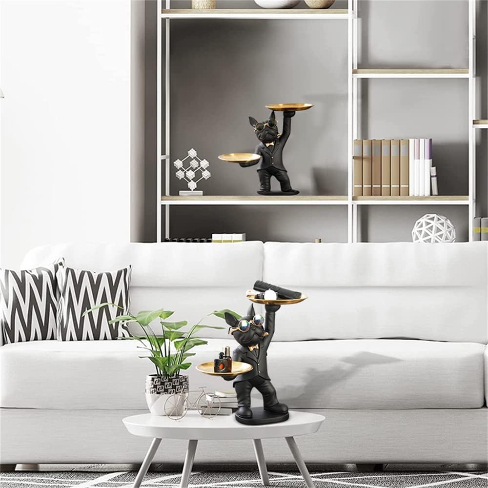 Крутая статуэтка собаки из смолы с 2 подносами и симпатичными стаканами, черная фигурка бульдога, украшения, скульптуры животных, домашний декор, подарок на День благодарения, Рождество, день рождения
