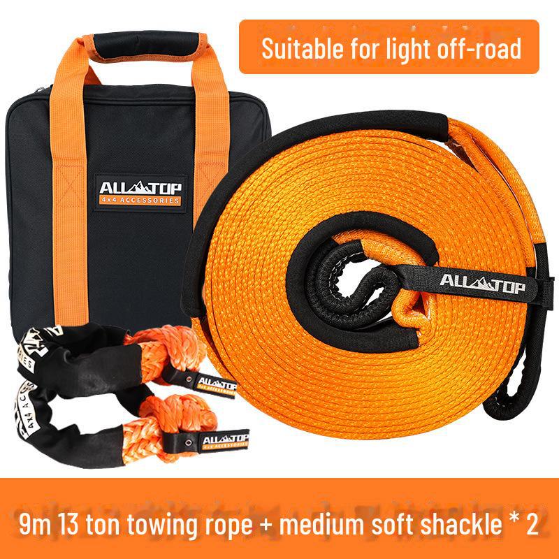 Трос для спасательных работ на бездорожье ALL-TOP, прочный нейлон, износостойкий, с мягкой скобой и U-образным крюком