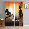 African Woman Giraffe Silhouettes Sheer Curtains for Living Room Decoration Window Curtains Kitchen Tulle Voile Organza Curtains