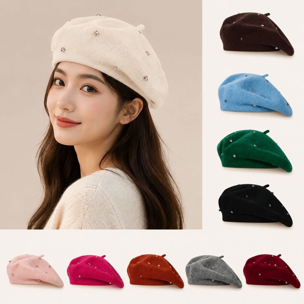 Versatile Women's Beret Hat Elegant Solid Color Beanie Fashion Artist Hat Autumn Winter