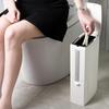 Japanese-Style Bathroom Trash Can & Toilet Brush Set: Compact, Narrow Design with Lid.