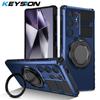 KEYSION Shockproof Armor Case for Samsung S24 Ultra 5G S23+ S22 S21 FE Magnetic Ring Stand Phone Cover for Galaxy Note 20 Ultra