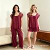 Women's pajamas set lace splicing thread short sleeves short sleeves trousers sweet loungewear three-piece set popular