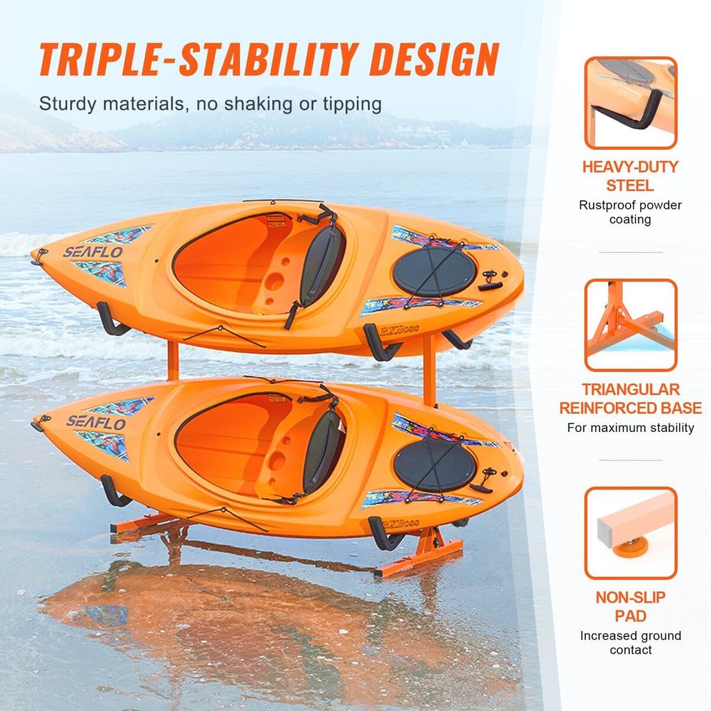 Freestanding Kayak Storage Rack, Kayak Stand for 4 Kayak Canoe Paddleboard, Heavy-duty Steel Kayak Hanger Holder with Padded Arms and Adjustable