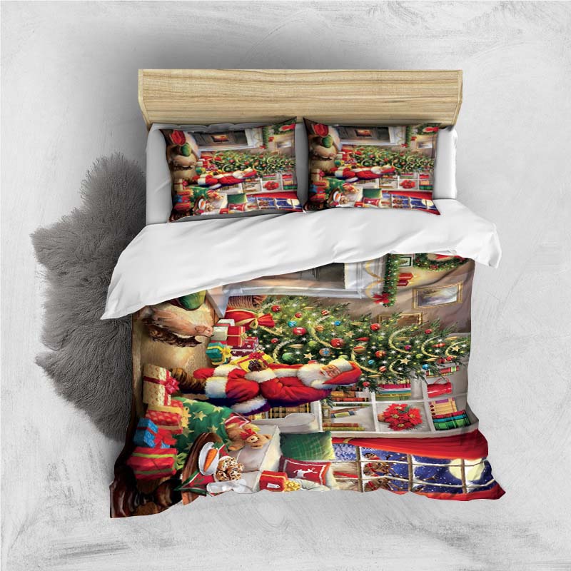 Red Christmas Candy Cane Snowflake Print Bedding Set, Sleigh Pattern Duvet Cover and Pillowcase Set, Holiday Gift.