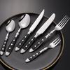 Western 430 Stainless Steel Cutlery Set Balck Full Service Tableware Rivet Handle Serving Spoon Knife Fork Teaspoon Teafork
