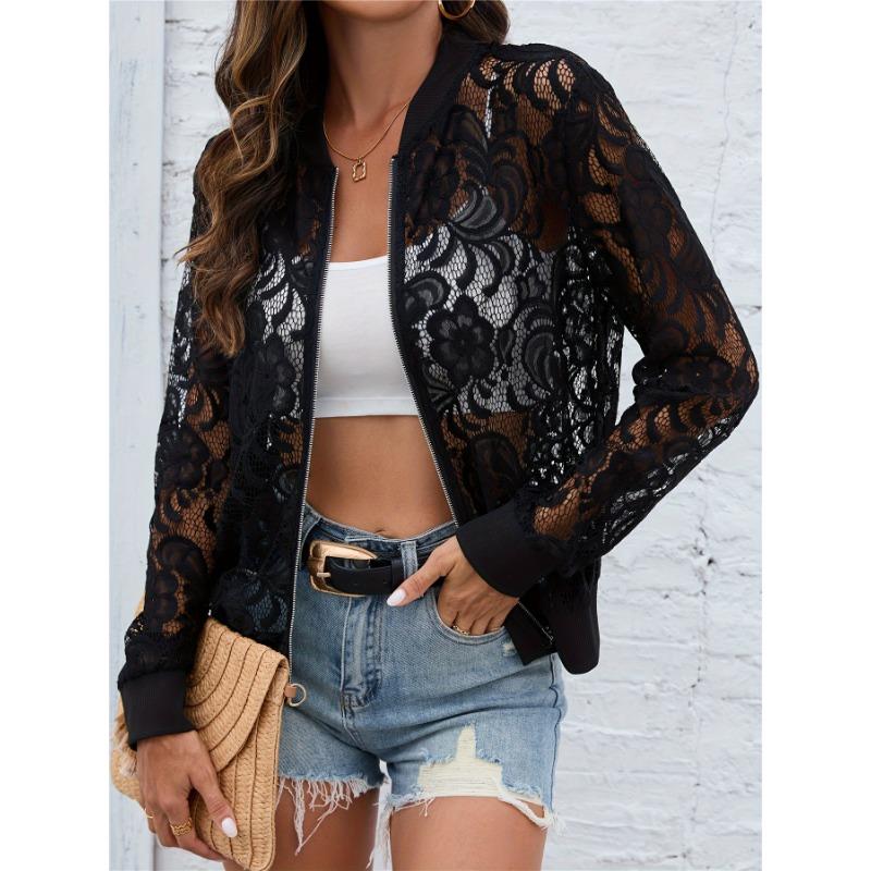 Women's Casual Jacket - Stretchy Polyester-Spandex Blend, Semi-Sheer Blue Lightweight,