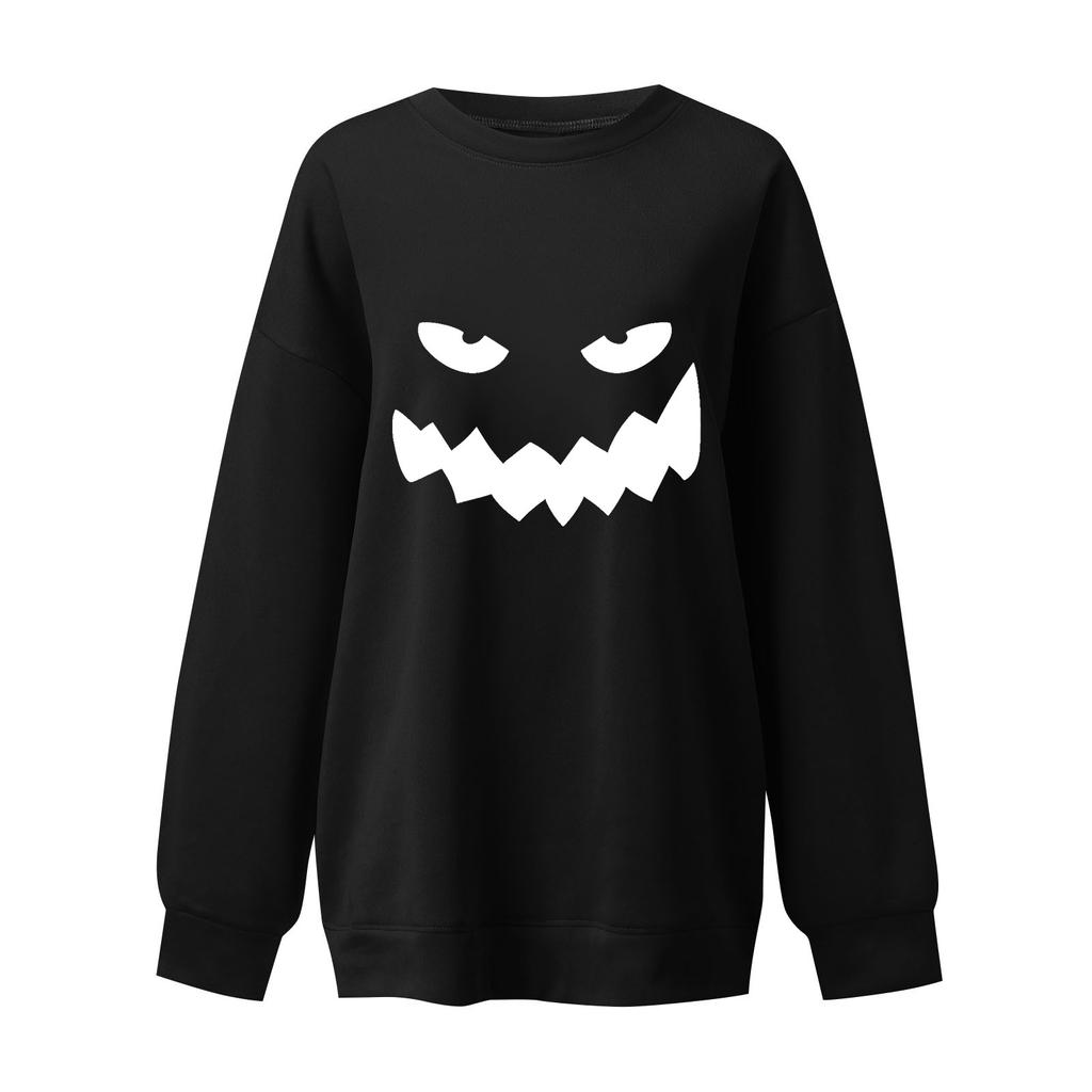 Женские повседневные модные толстовки с длинным рукавом и круглым вырезом с принтом Хэллоуина, пуловер, топ
