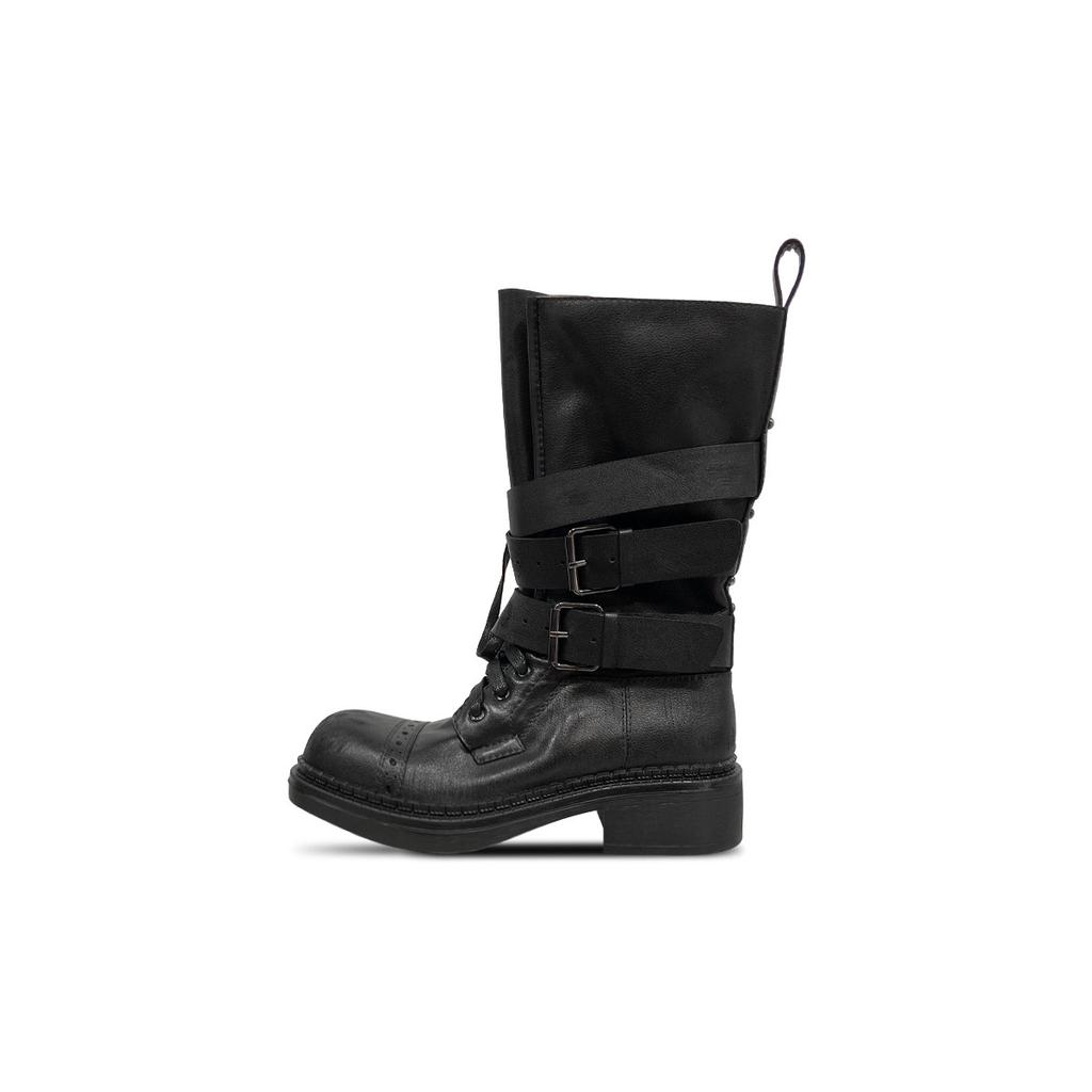 Версия из овчины~ ретро пряжка на ремне полусапоги рыцарские сапоги женские на шнуровке мотоциклетные ботинки Мартин толстая подошва западные ковбойские сапоги