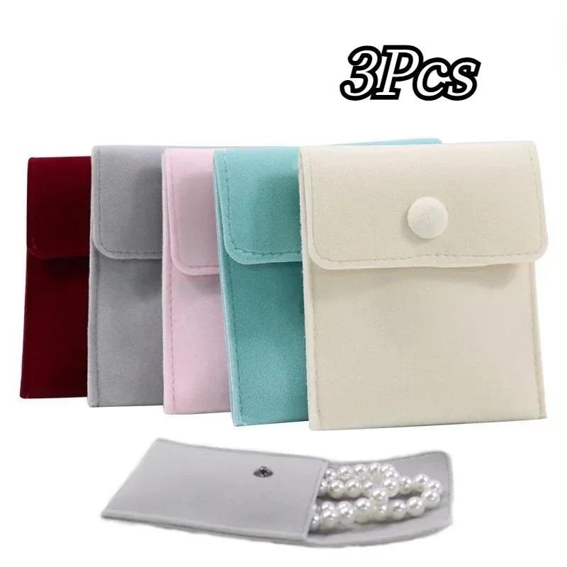 3PCS Jewellery Pouch Packaging Bag Soft Flocking Gift Bracelet Necklace Earrings Rings Storage Button Bag