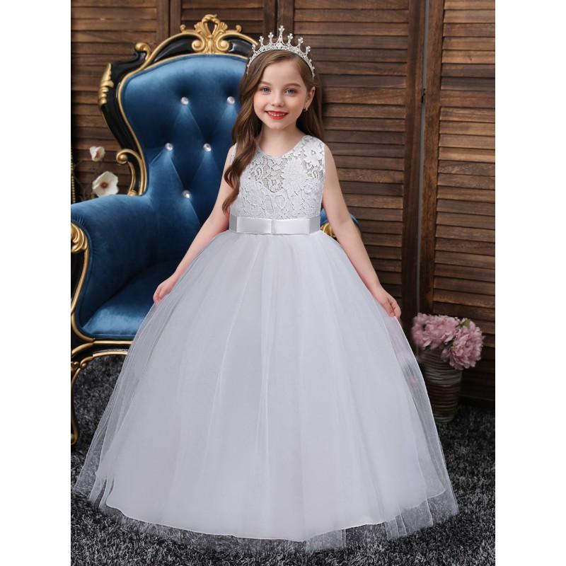 Girls Princess Dress Lace Long Gown Wedding Party Teens 120-170cm