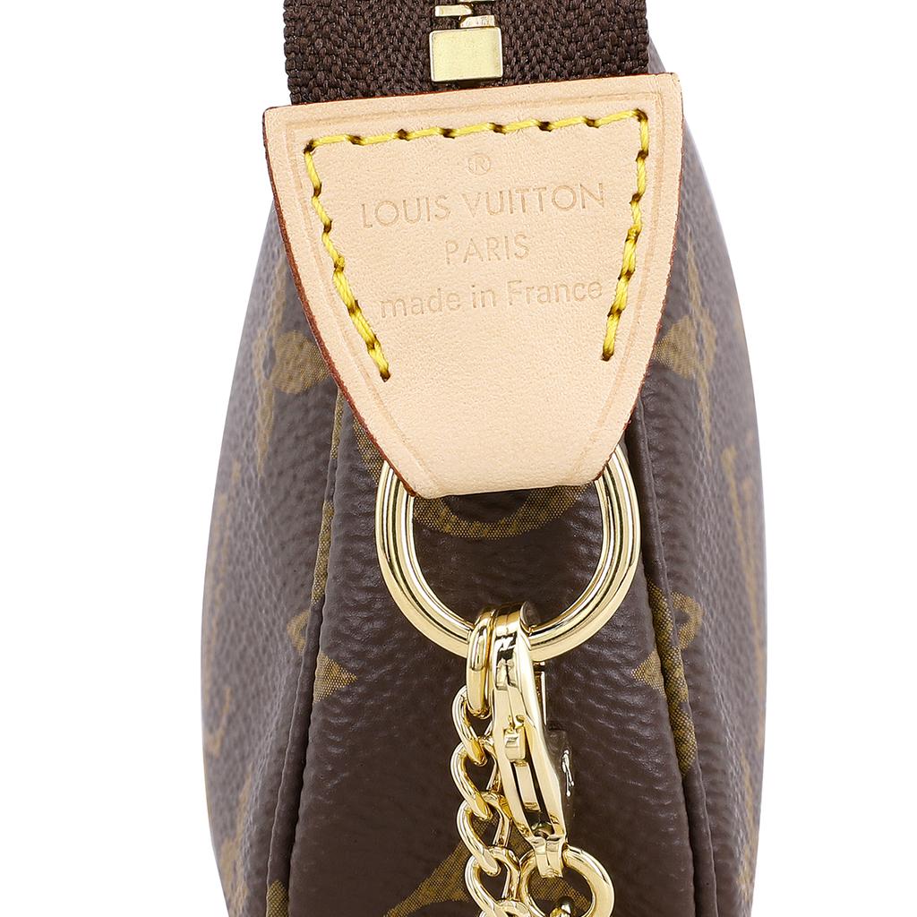 Louis Vuitton Мини-сумочка Pochette с двойной цепочкой, классическая, с монограммой, из канваса с покрытием, кожаная, ручная, наплечная, кроссбоди, миниатюрная, женская, коричневая, M82510
