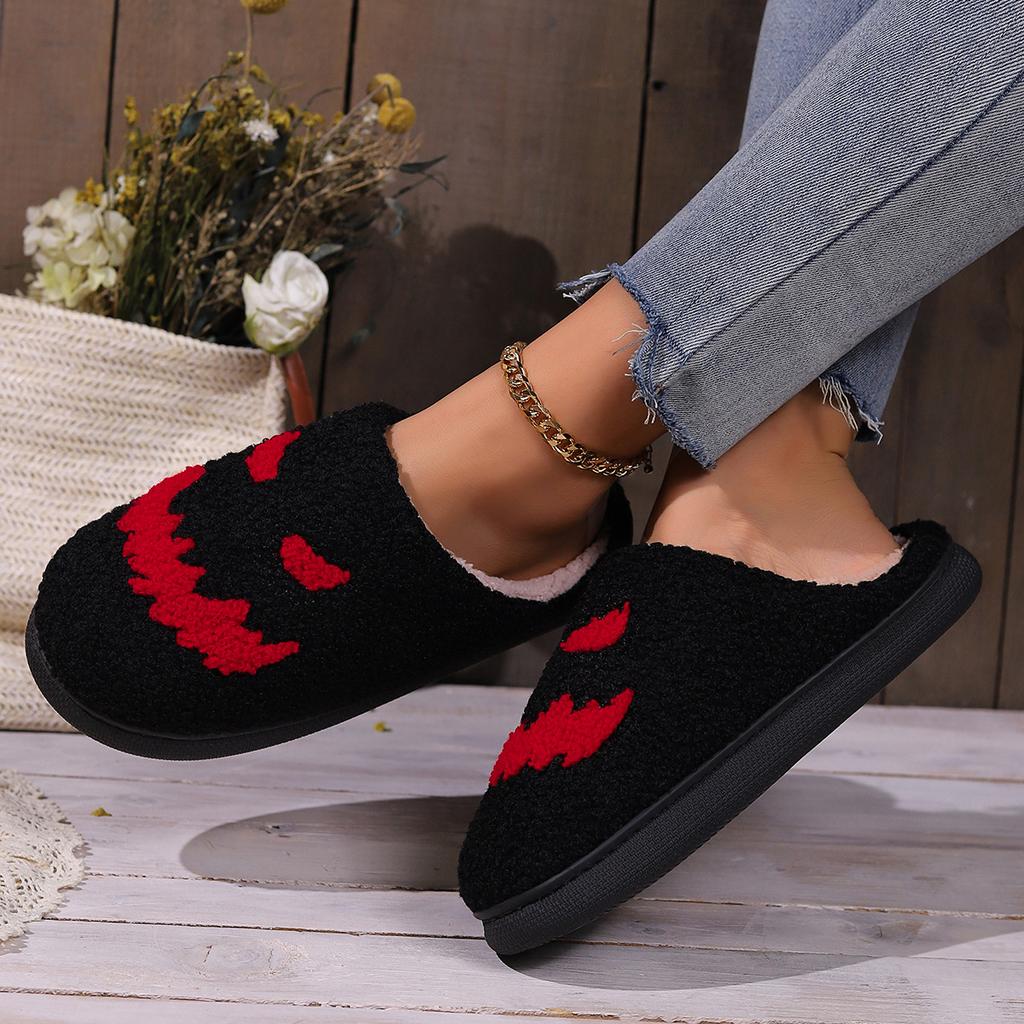 Halloween Slippers Women Men Plush Warm Slippers Cute Printed Gift Grip Flat Ladies Indoor House Shoes Valentine's Gift