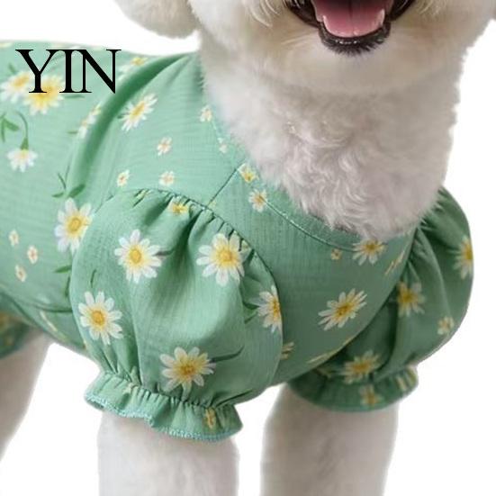 Puppy Princess Outfit Green Dog Dress, Floral Ruffled Pet Puff Sleeve Cute Dress Summer Girl for Small Dogs Female Ruffle Skirt