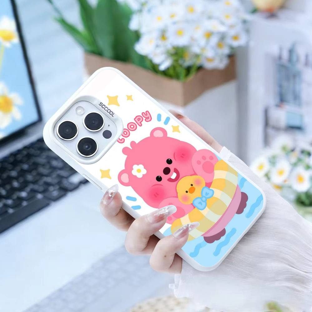 Милый Мультяшный Чехол L-loopy для IPhone 16 17 15 14 12 13 Pro Max Черный Цвет Ударопрочный Чехол