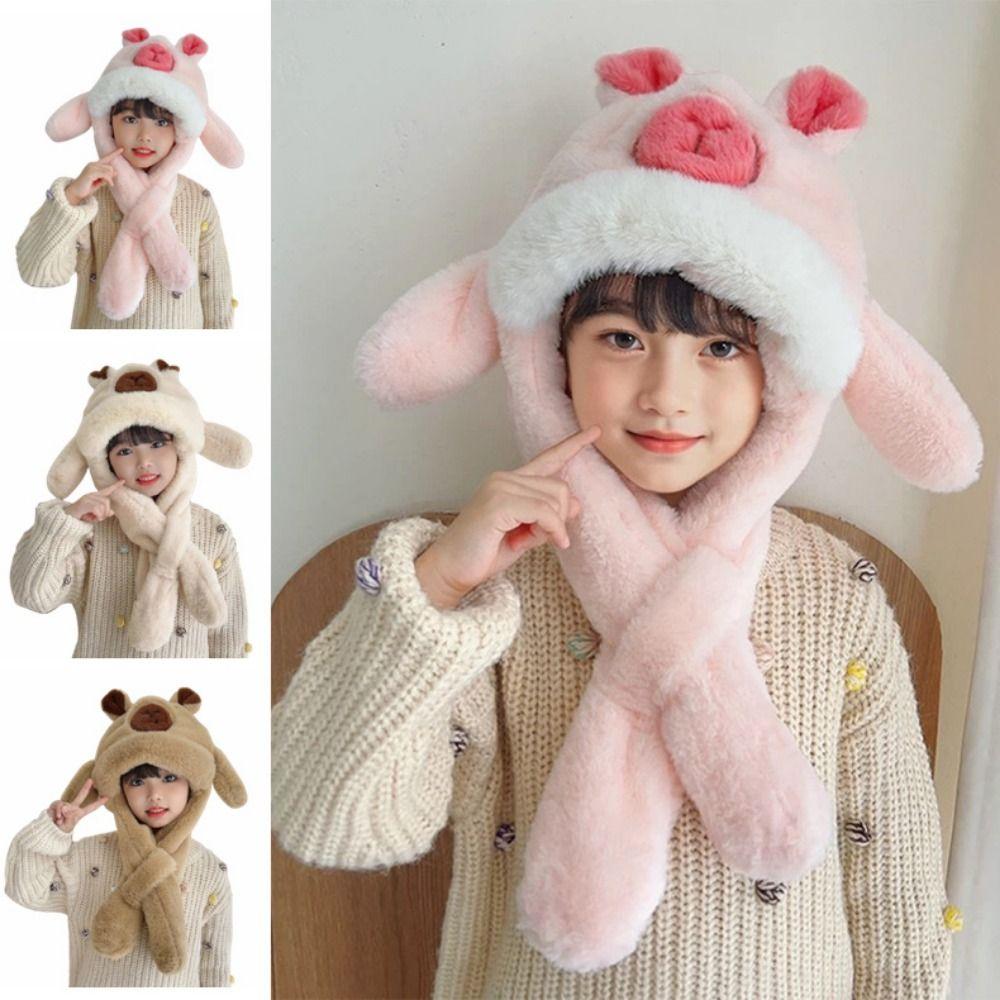 Movable Ears Kids Ear Protection Hat Funny Kids Winter Warm Hat Cute Capybara Hooded Scarf  Outdoor