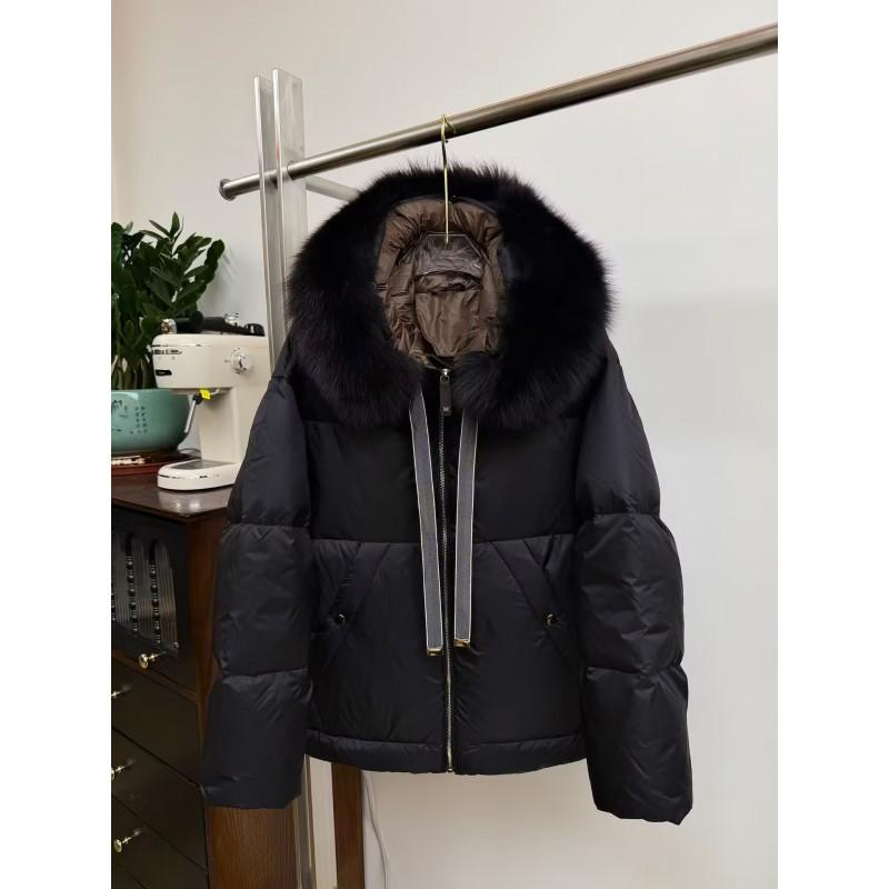 2026 Fall Winter Womens Hooded Down Jacket With Faux Fur Trim White Duck Warm Coat
