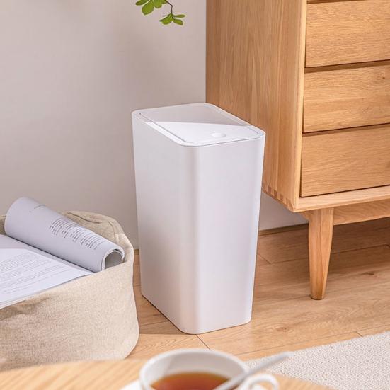 Bathroom Trash Can with Press Top Lid High Durability Large Capacity Solid Color Slim Wastebasket Garbage Can