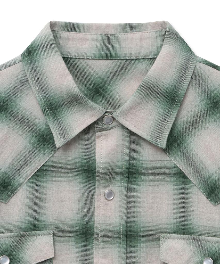 NOIRER Ombre Western Check Shirt (Green)