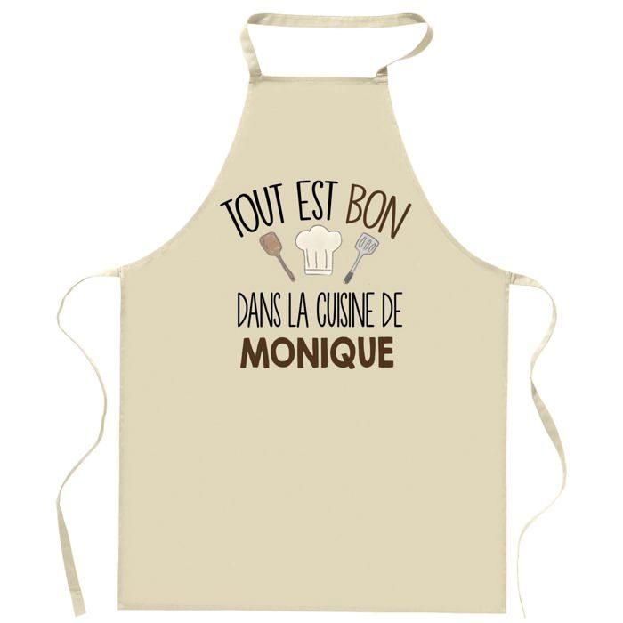 Planetee Tablier Tout est bon dans la cuisine de MONIQUE | Cadeau original Prénom pour Cuisinière | Vêtement Blouse protection