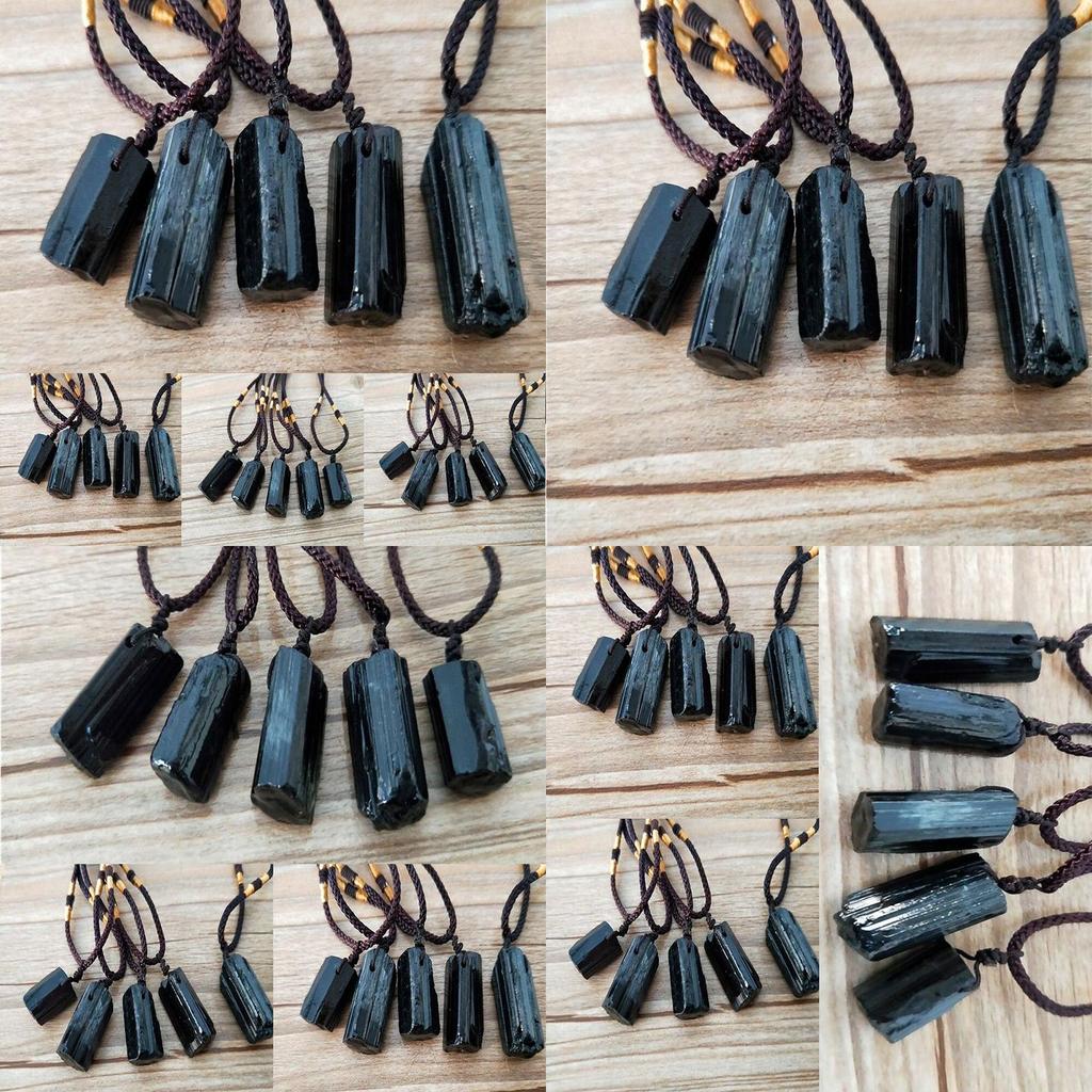 Уникальное необработанное натуральное ожерелье-подвеска из черного турмалина шерла неправильной формы с регулируемой цепочкой