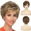 Synthetic Short Curly Wigs Women Fluffy Hair Mixed Blond Dark Brown Wig With Bangs Daily Party Cosplay Use Heat Resistant Fiber