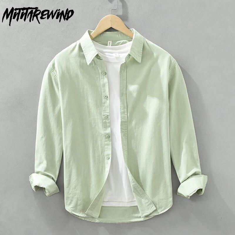 Весенне-летние свежие мужские рубашки с длинными рукавами, повседневные повседневные рубашки из чистого хлопка с лацканами, однотонные свободные рубашки, универсальные мужские топы в простом стиле, 12 цветов