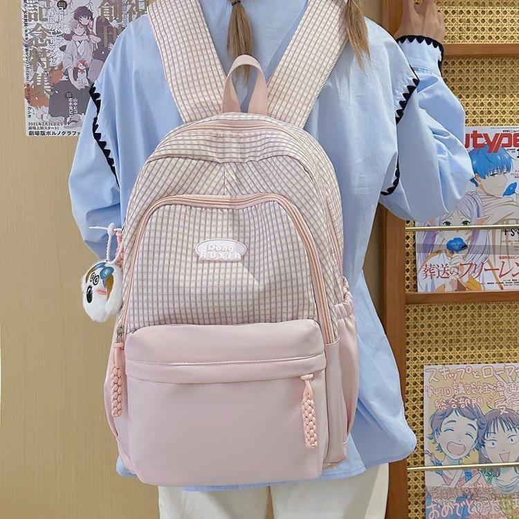 Schoolbag high value ins girl cute plaid large capacity college style schoolbag junior high school student college student backpack