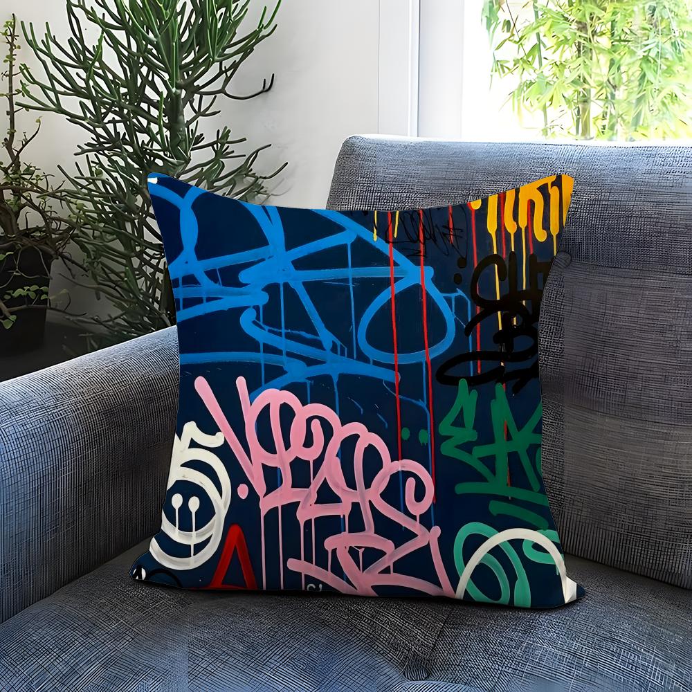 Street Graffiti Texture Cushion Cover Comfortable Reversible Pillow Cover Ideal for Car Sofa Bedroom Beyond