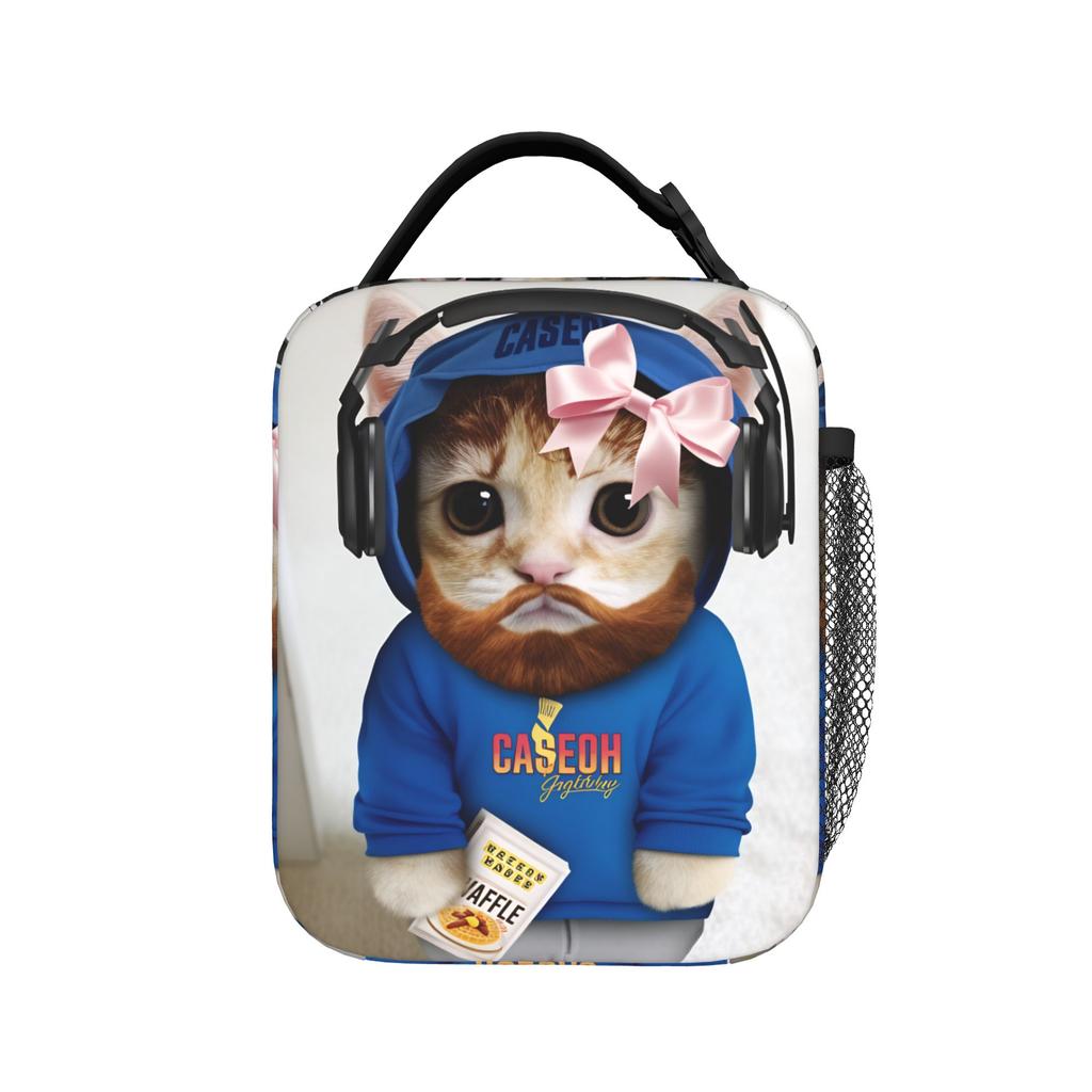 Funny Caseoh Print Lunch Bag Portable Insulated Lunch Box Girls Picnic Print Cooler Bag Leisure Oxford Thermal Lunch Bags