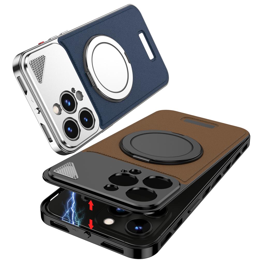 Магнитный вращающийся на 360° чехол-подставка для телефона iPhone 14 15 13 Pro Max металлический кожаный чехол с застежкой-кнопкой на четыре угла для защиты от падений