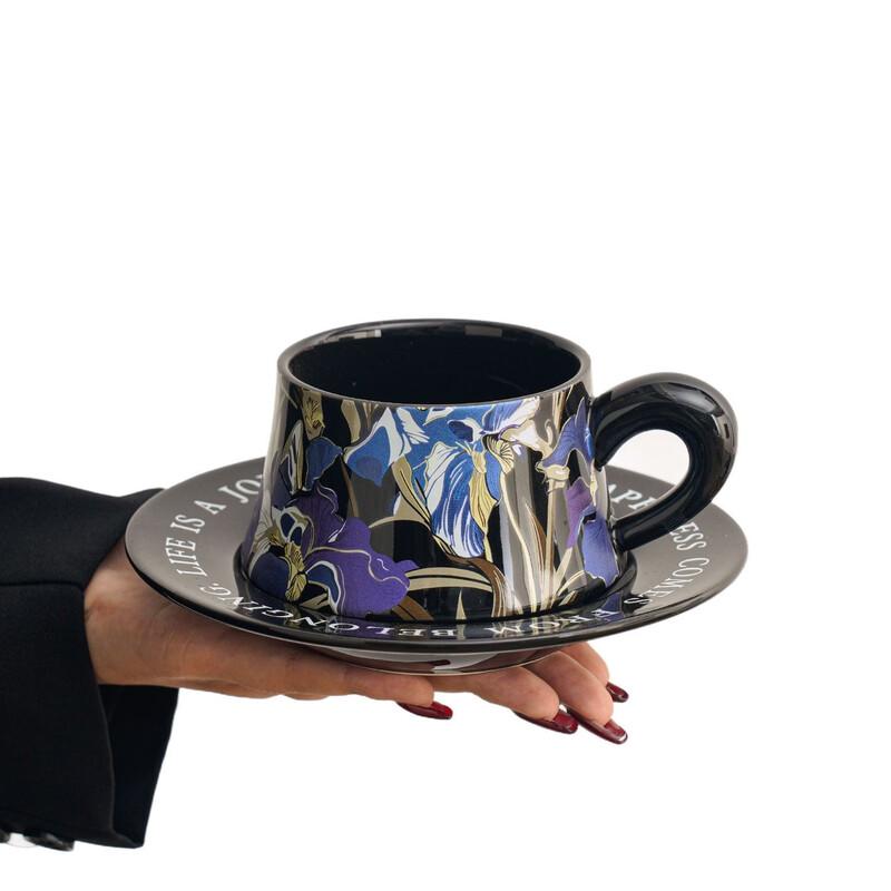 OLOEY Retro Hand-painted Purple Iris Bone China Coffee Set