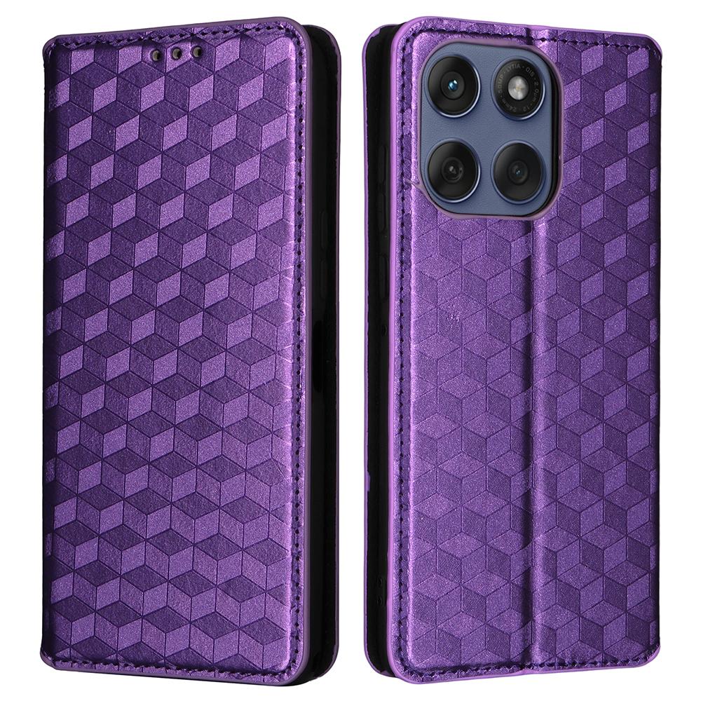 Leather Case for Motorola Edge 60 5G/60 Fusion 5G Wallet Rhombus Imprinted Phone Cover