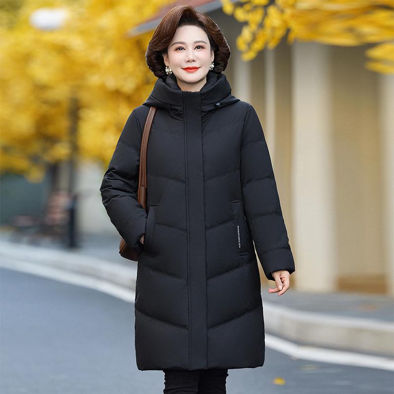 Middle-aged and Elderly Mothers' Down Jacket Women's Mid-length Winter New Thickened Large Size Hooded Jacket
