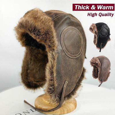 Высококачественная кожаная лыжная кепка с мягкой подкладкой, мужская кожаная кепка-авиатор, осенне-зимняя утолщенная теплая кепка, кожаная шапка-ушанка, шапки-авиаторы