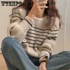 Женский полосатый свитер Осень и Зима Корейская версия Свободный трикотажный свитер с круглым вырезом