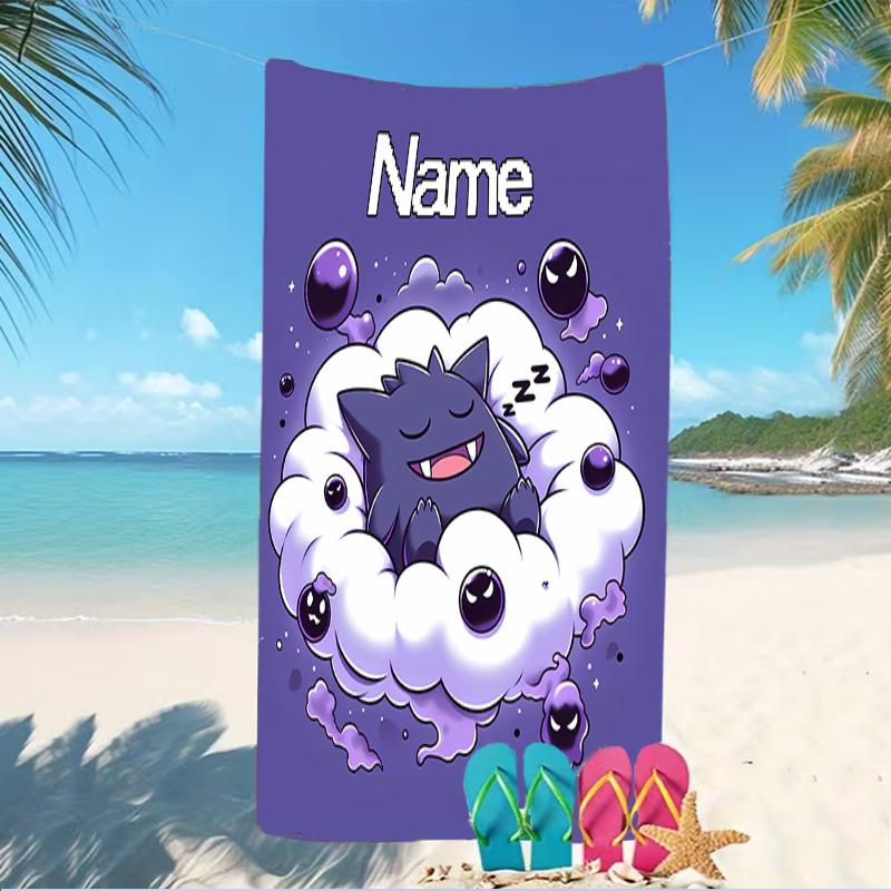 Customizable personalized beach towels Pokémon Gengar themed designs.Suitable for the beach, yoga, sports;ideal as beach accessories