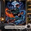 Personalized Wall Tapestry,Demon Slayer Custom Printed Name, Fabric Wall Art For Indoor Room Backdrop