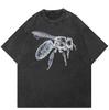 Streetwear Honeybee Graphic Washed Black T-Shirt Cotton Unisex Tops Tees Summer Short Sleeves T Shirt