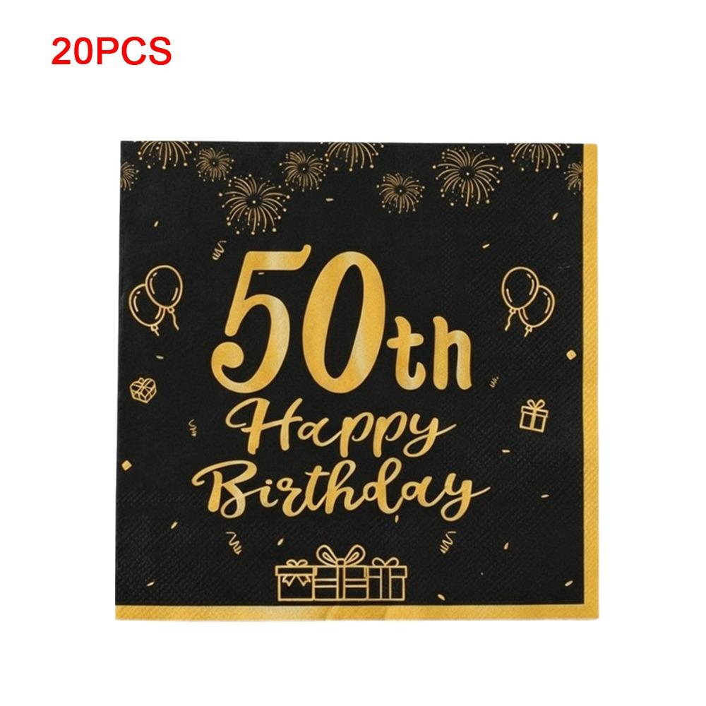 Black And Gold Design Happy Birthday Napkins Tissue Paper Napkins Event Supplies