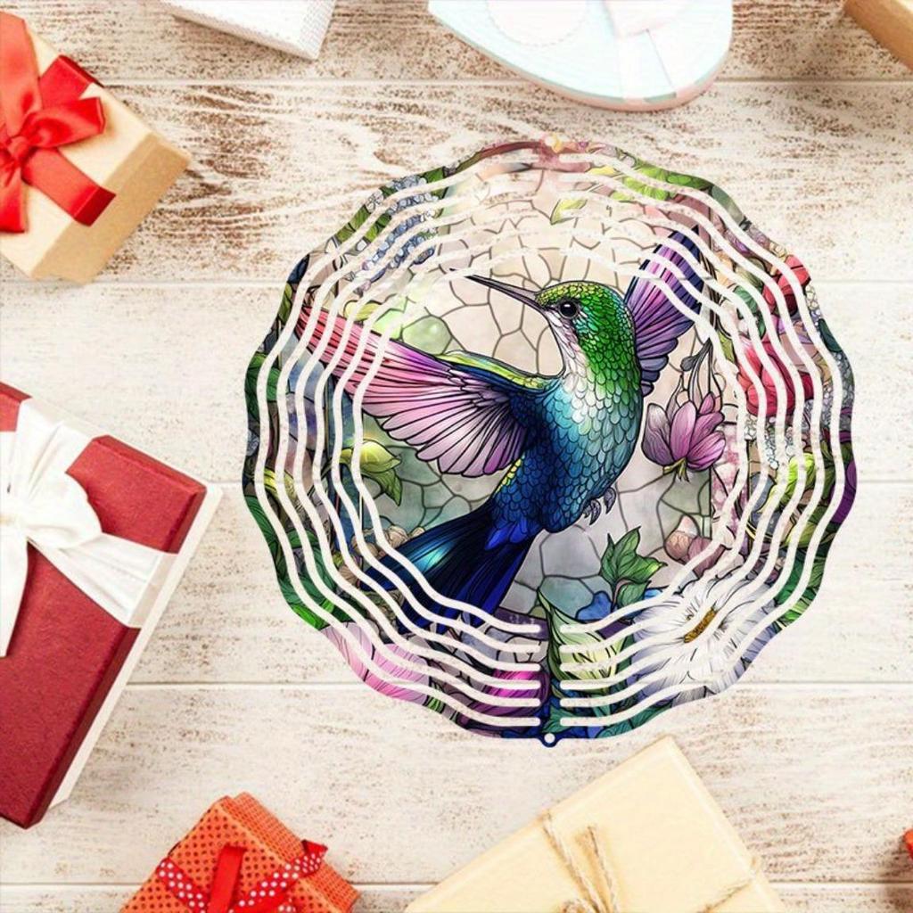 Hummingbird Stained Glass Wind Chime Metal Rotating Garden Decor for Patio Yard Indoor Outdoor No Electricity Needed Colorful Gift Idea